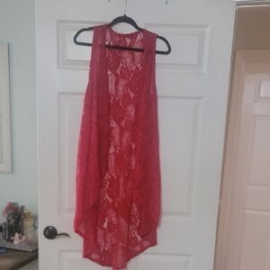 Red Sheer Lace Sleeveless Vest - Women's Layering Piece